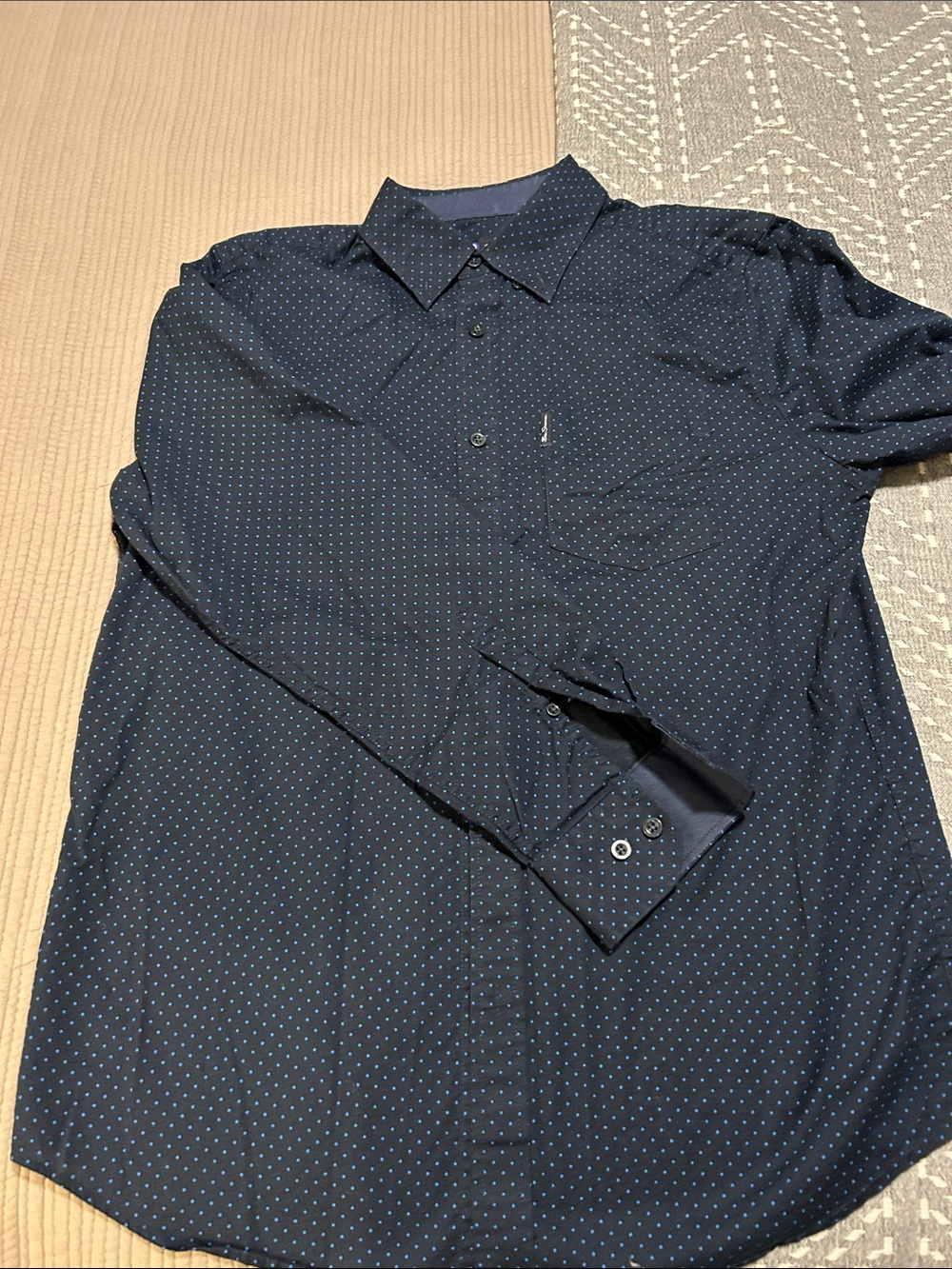 Ben Sherman Navy Blue Microdot Long Sleeve Dress Shirt